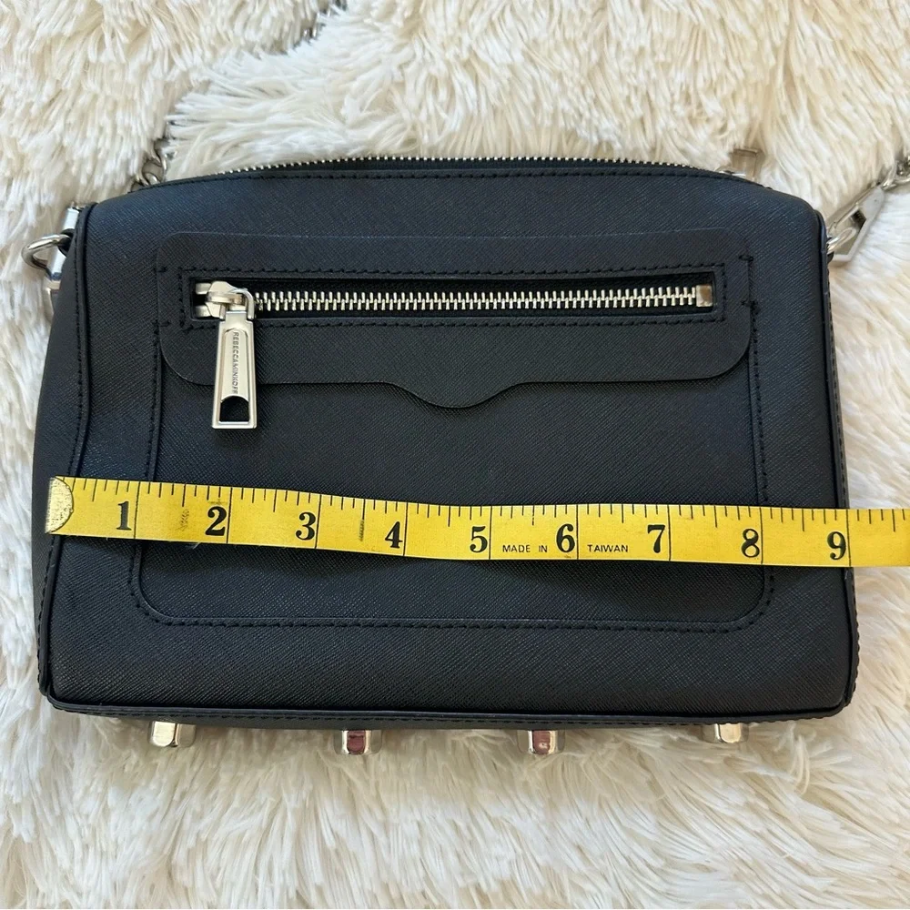 Rebecca Minkoff Avery Black Saffiano Leather Crossbody Bag Chain Strap Zip Top